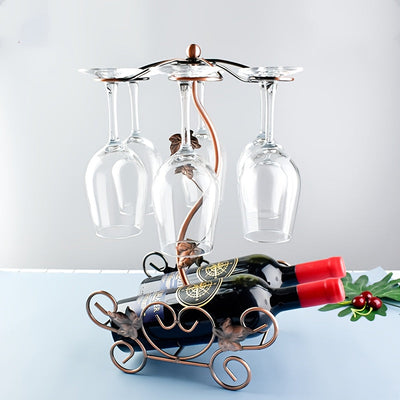 Soporte de vino independiente y portavasos para dos botellas de vino tinto y seis copas, estilo europeo con diseño de flor de cerezo - una hermosa decoración para el gabinete del vino
