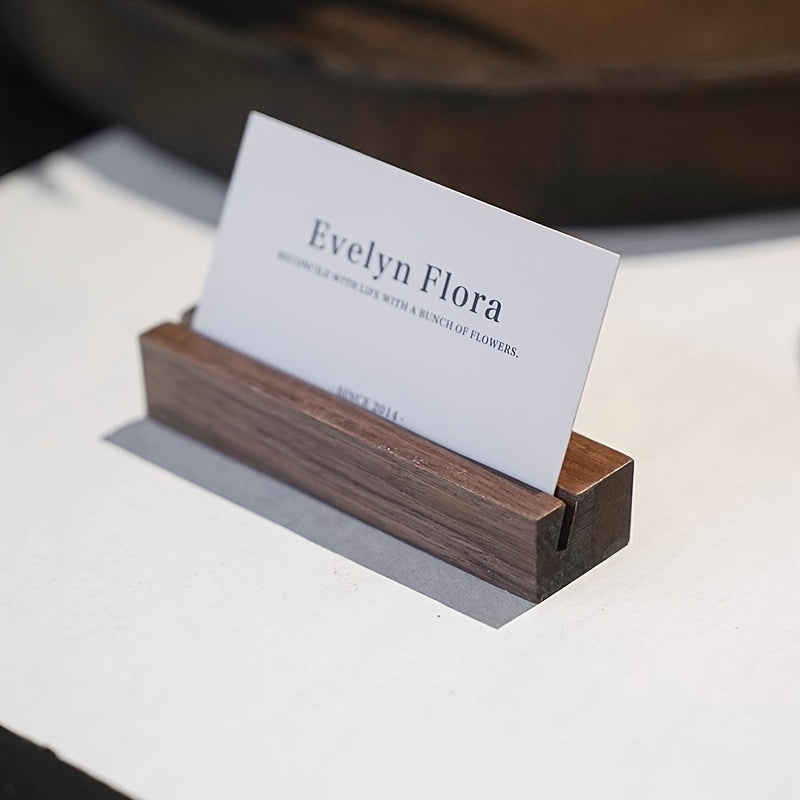 Soporte de Madera para Fotos y Tarjetas - Grabado Personalizado, Organizador Minimalista para Tarjetas de Visita y Fotos, Soporte Duradero con Toque Personalizado, Decoración Elegante para Oficina o Hogar, Acabado en Madera Oscura