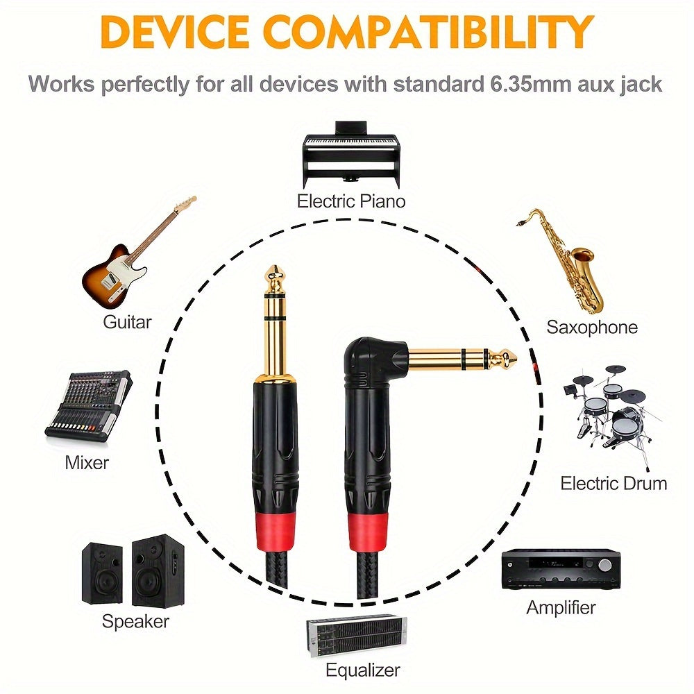 2pcs Cable de Instrumento TRS de Alta Calidad de 1/4 Pulgada - Ángulo Recto y Recto Macho a Macho Interconexión de Audio Estéreo, Jack de 6.35mm Chapado en Oro para Sonido Cristalino - Compatible con Bajo, Teclado, Mezclador, Amplificador - Duradero, Fle