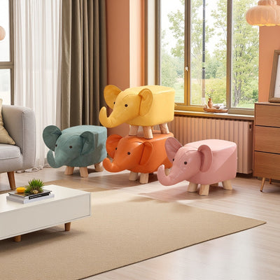 Pequeño taburete de madera sólida, disponible en cuatro colores, taburete bajo de elefante de dibujos animados, taburete pequeño de moda para el salón de casa, taburete creativo de forma única.