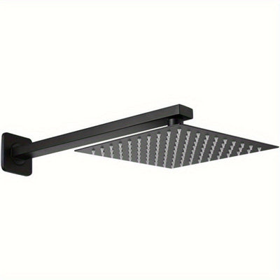 Negro Mate 40.64cm Mango de Ducha de Acero Inoxidable con Flange Azul - Montado en la Pared, Experiencia de Ducha de Lluvia de Ahorro de Espacio, Diseño Recto a Cuadrado para Baños Modernos, Accesorios de Baño | Acabado Negro Brillante | Construcción Dur
