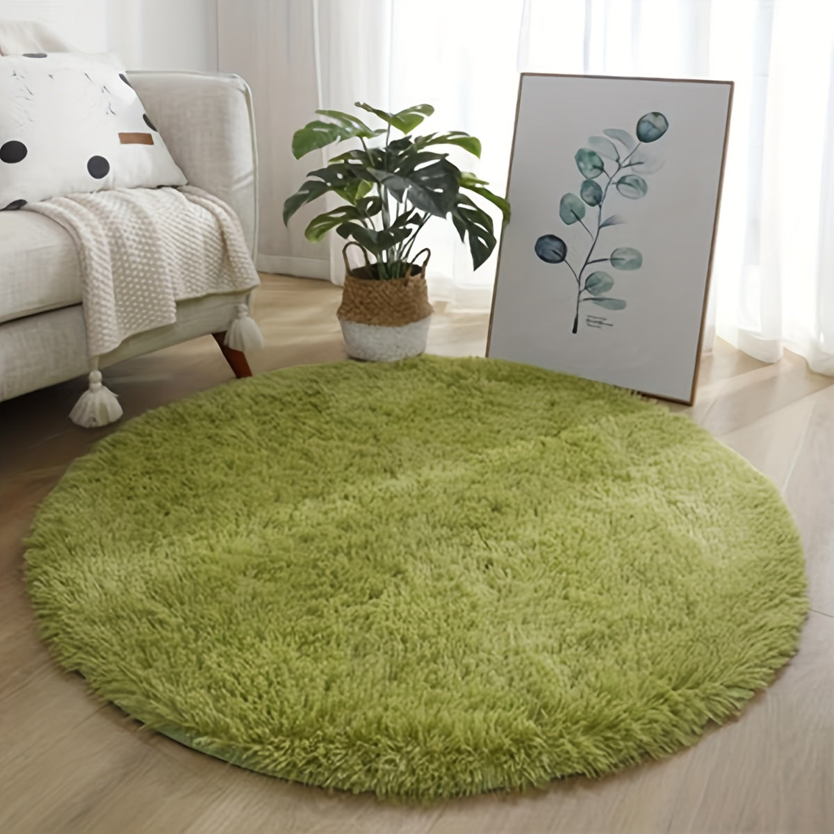 1pc Alfombra Redonda de Peluche - Ultra Suave y Gruesa 100% Poliéster con Base Antideslizante de Goma, Solo Lavado a Mano, Varios Tamaños y Colores para Sala de Estar