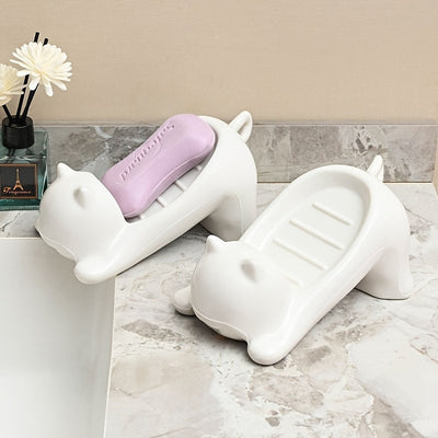 Caja de jabón de plástico con diseño de gato animado, creativa y linda, organizador de jabón para baño, escurridor de jabón con drenaje