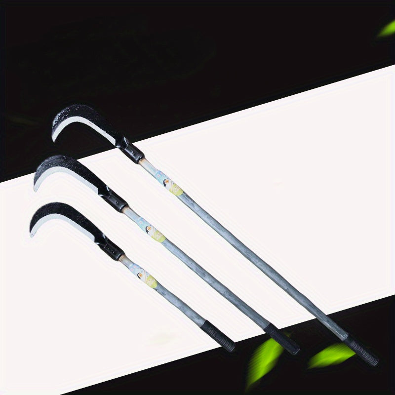 Cuchilla de hierro de manganeso de largo mango - Una herramienta agrícola multifuncional para exteriores con hoja curva extendida, adecuada para cortar césped, rastrillar y podar arbustos - Construcción metálica resistente, equipo de jardinería y patio e