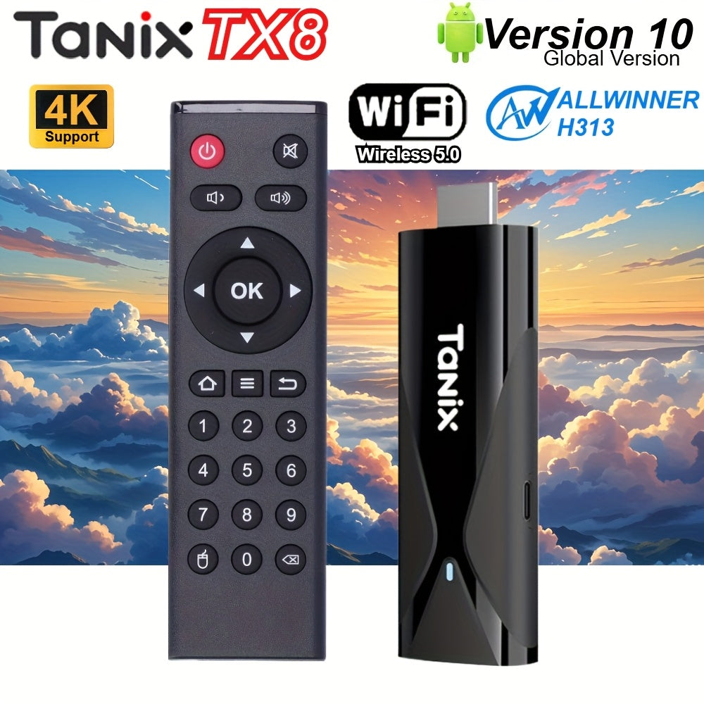 Nuevo Upgrade Original Tanix TX8 Mini TV Stick Smart Set Top Box Android 10 WIFI Wireless 5.0 Procesador Quad Core ALLWINNER H313 Soporte 4K Full HD DLAN Miracast Reproductor de Medios para Internet, Ideal para Ver Partidos en Casa y Juegos en Tiempo Rea