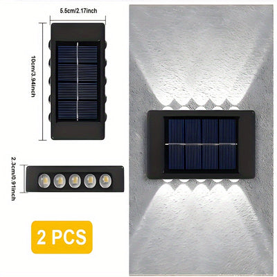 Luces de Pared Exteriores con Energía Solar y 10 LED, Iluminación Decorativa Impermeable para Jardín y Villa con Sensor de Movimiento, Iluminación Arriba/Abajo, Batería de 600mAh, Construcción Plástica para Patio y Jardín, Luces Solares para Exterior