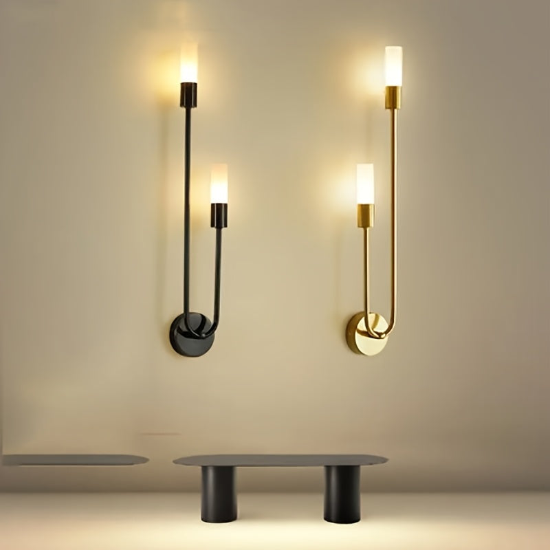 2 piezas de modernos y minimalistas soportes de pared - Diseños elegantes de metal negro y dorado, fuente de luz G9, cableados, perfectos para decoración de sala de estar, dormitorio y pasillo, excluye bombillas, luces de decoración de pared | Soportes d
