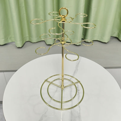 Soporte de vino de metal dorado independiente con 10 ganchos - Organizador de vajilla elegante para barra de casa, cocina o mesa de comedor, soporte de almacenamiento de vino, diseño elegante, construcción duradera