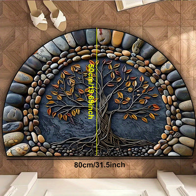 1pc Felpudo de bienvenida con árbol de la vida - Lavable, antideslizante con respaldo de silicona, poliéster, para decoración de porche/sala de estar/dormitorio/oficina y exterior