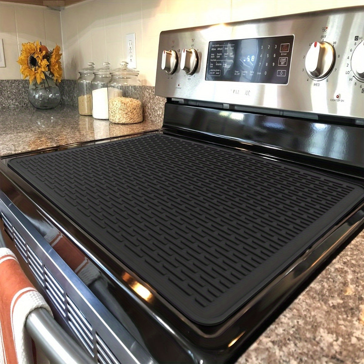 1pieza Cubierta de silicona extra grande para estufa, 71.12x50.8 cm, resistente al calor y antideslizante, se adapta a estufas eléctricas y encimeras de vidrio, ideal para RV y cocina, negro/gris