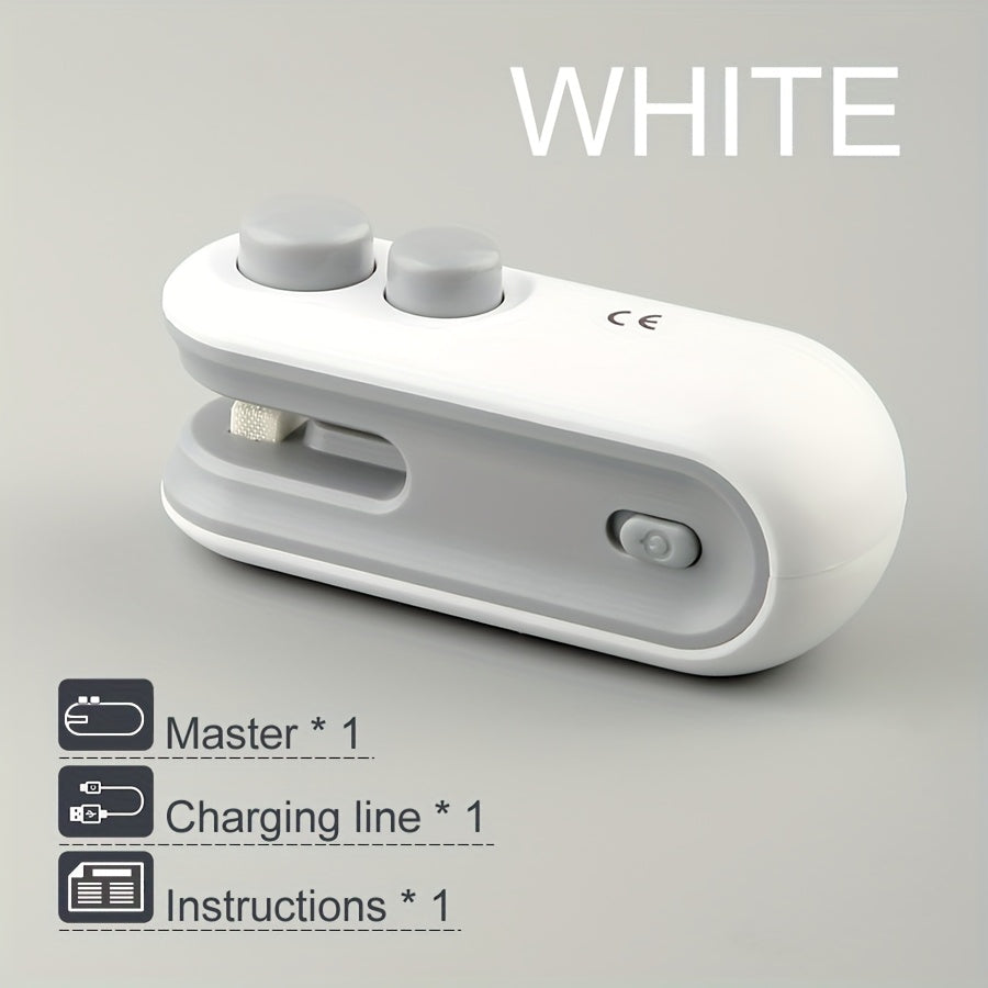 1 pieza de sellador de bolsas de empaque de snacks con batería de litio incorporada, sellador mini doméstico recargable por USB, sellador mini portátil para picnic y viajes, máquina de sellado de plástico de mano, bolsa de film adhesivo, bolsa de galleta