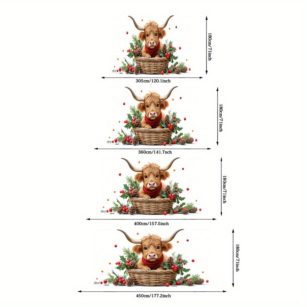 Banner de puerta 2D, 1 unidad, decoración navideña con elementos navideños, cabeza de vaca en cesta, poliéster, ideal para regreso a clases, fiestas hawaianas, Halloween, fondo decorativo para habitaciones y jardines al aire libre, perfecto para Navidad