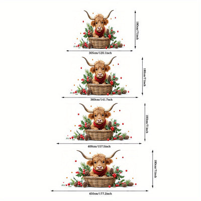 Banner de puerta 2D, 1 unidad, decoración navideña con elementos navideños, cabeza de vaca en cesta, poliéster, ideal para regreso a clases, fiestas hawaianas, Halloween, fondo decorativo para habitaciones y jardines al aire libre, perfecto para Navidad