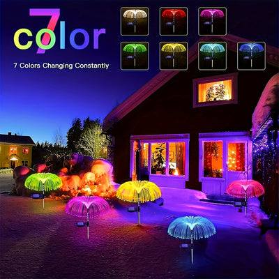 Un conjunto de luces de medusa solar de una capa que cambian de color, diseñadas para decoración al aire libre, adecuadas para jardines, caminos y ocasiones festivas como Halloween, Navidad y Año Nuevo.