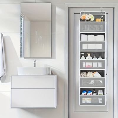 Organizador de almacenamiento colgante sobre la puerta con 4 bolsillos grandes - Unidad de estantería de tela elegante para dormitorio, baño, despensa y organización del hogar, almacenamiento de puerta, estanterías colgantes