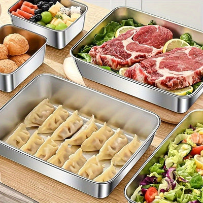 Juego de 3/4 Piezas de Recipientes para Almacenamiento de Alimentos de Acero Inoxidable con Sello Antifugas - Apto para Microondas y Refrigerador | Libre de BPA e Irrompible | Contenedores Multiusos con Tapa Abatible para Cocina, Despensa u Oficina