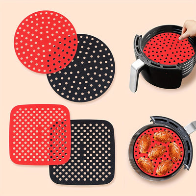 1pc Revestimiento de Silicona Reutilizable para Freidora de Aire - Fácil de Limpiar, Alfombrilla Antiadherente en Rojo y Negro, Perfecto para Cocinar Saludable, Compatible con la Mayoría de Freidoras de Aire, Accesorios para Freidora de Aire
