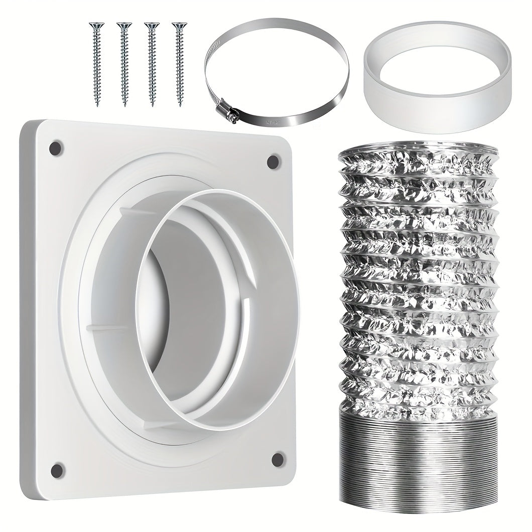 Tuerca de tubo recto de plástico de 4 pulgadas con placa montada en la pared y anillo de sellado, 4 pulgadas de tuerca, 4 pulgadas de manguera de doble capa de aluminio de 2,5 metros - Material PVC, no requiere batería, aislamiento de manguera | Aparienc