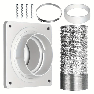 Tuerca de tubo recto de plástico de 4 pulgadas con placa montada en la pared y anillo de sellado, 4 pulgadas de tuerca, 4 pulgadas de manguera de doble capa de aluminio de 2,5 metros - Material PVC, no requiere batería, aislamiento de manguera | Aparienc