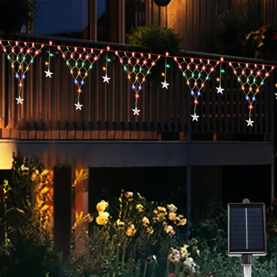 Luces solares en forma de estrella, 162 LED, 6.3 metros - 1 unidad, 8 modos de iluminación, malla de luces decorativas con batería solar removible, perfectas para decoración de dormitorio, patio, camping, bodas, porche y ambiente festivo (disponible en v