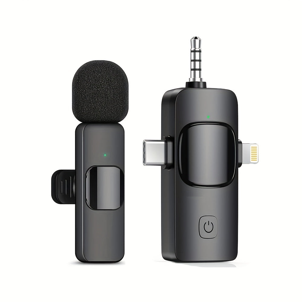 Micrófono inalámbrico de 3 en 1, claro, mini, adecuado para for iphone con enchufe de luz, teléfonos Android/computadoras/laptops, micrófono con doble clip de cuello con enchufe USB-C/3,5 mm, utilizado para grabación de video, vlogging, transmisión en vi