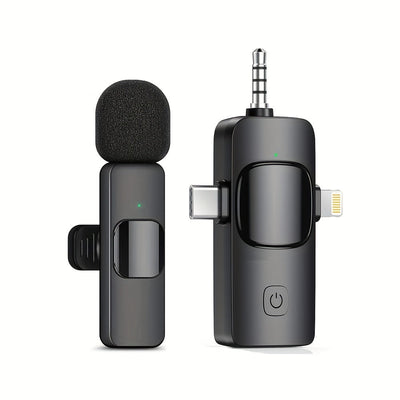 Micrófono inalámbrico de 3 en 1, claro, mini, adecuado para for iphone con enchufe de luz, teléfonos Android/computadoras/laptops, micrófono con doble clip de cuello con enchufe USB-C/3,5 mm, utilizado para grabación de video, vlogging, transmisión en vi