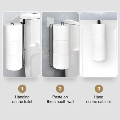 Soporte para Papel Higiénico de Hierro Negro sin Taladro - Autoadhesivo, Montado en la Pared, Versátil para Baño y Cocina, Diseño Minimalista Elegante, Almacenamiento para Baño