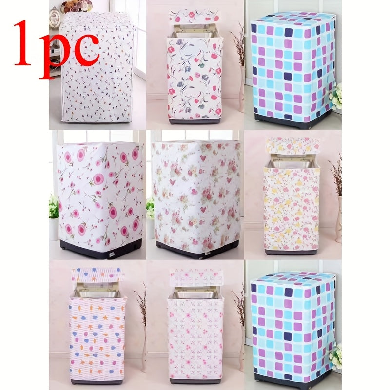 Tapa de lavadora PE | Diseño moderno floral y geométrico | Duradero, no descolorido, a prueba de polvo | Adecuado para carga frontal y cilindro único pulsante | Patrón floral vibrante y hojas | Perfecto para balcón o espacio de vida | Estilo portátil | S