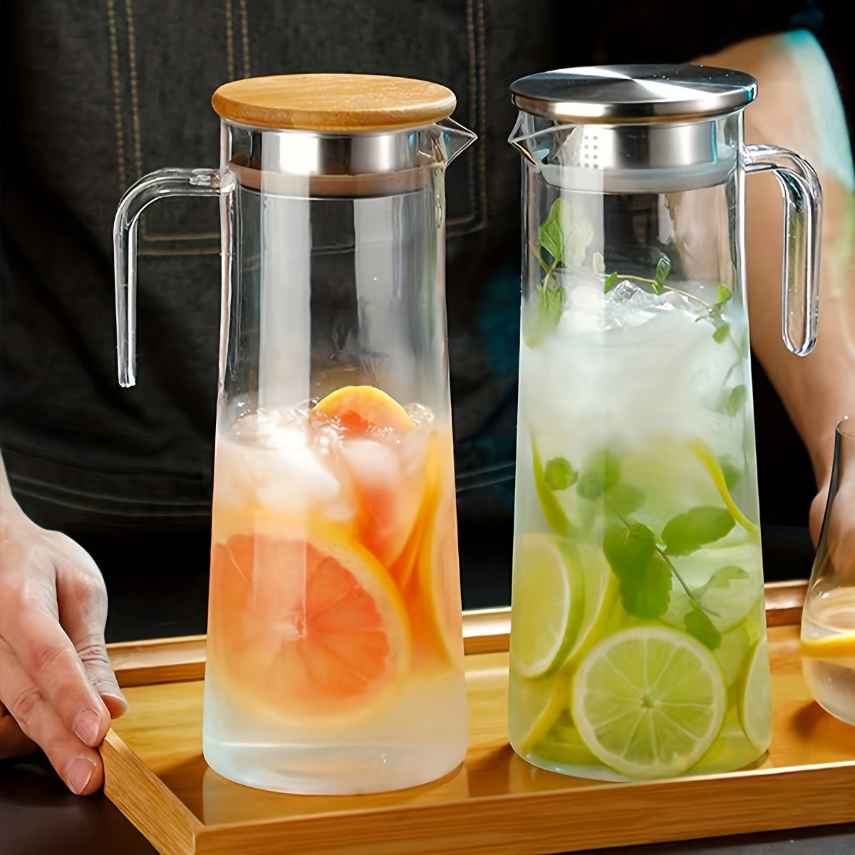 1pc Cubo de hielo de gran capacidad Jarra de bebidas, Jarra de agua de policarbonato para bebidas frías, cerveza, con tapa de filtro y pico de vertido fácil, duradero y transparente