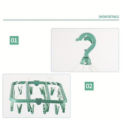 1pc 32-clip Gran Capacidad Percha De Calcetines De Plástico Duradera Para Ropa Interior, Secador De Ropa Para Ropa Duradera, Percha Para Ropa Para Organizador De Almacenamiento Doméstico Para Baño, Dormitorio, Armario, Hogar, Dormitorio, Rosa / Azul / Ve