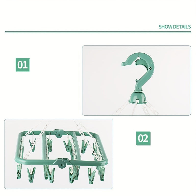 1pc 32-clip Gran Capacidad Percha De Calcetines De Plástico Duradera Para Ropa Interior, Secador De Ropa Para Ropa Duradera, Percha Para Ropa Para Organizador De Almacenamiento Doméstico Para Baño, Dormitorio, Armario, Hogar, Dormitorio, Rosa / Azul / Ve
