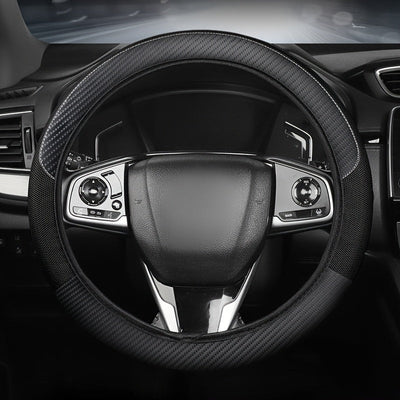 Funda de volante de cuero sintético de ajuste universal con diseño de malla y fibra de carbono - Transpirable, antideslizante, para todas las estaciones, sin anillo interior, se ajusta a la mayoría de los coches, correas de motocicleta | Funda de volante