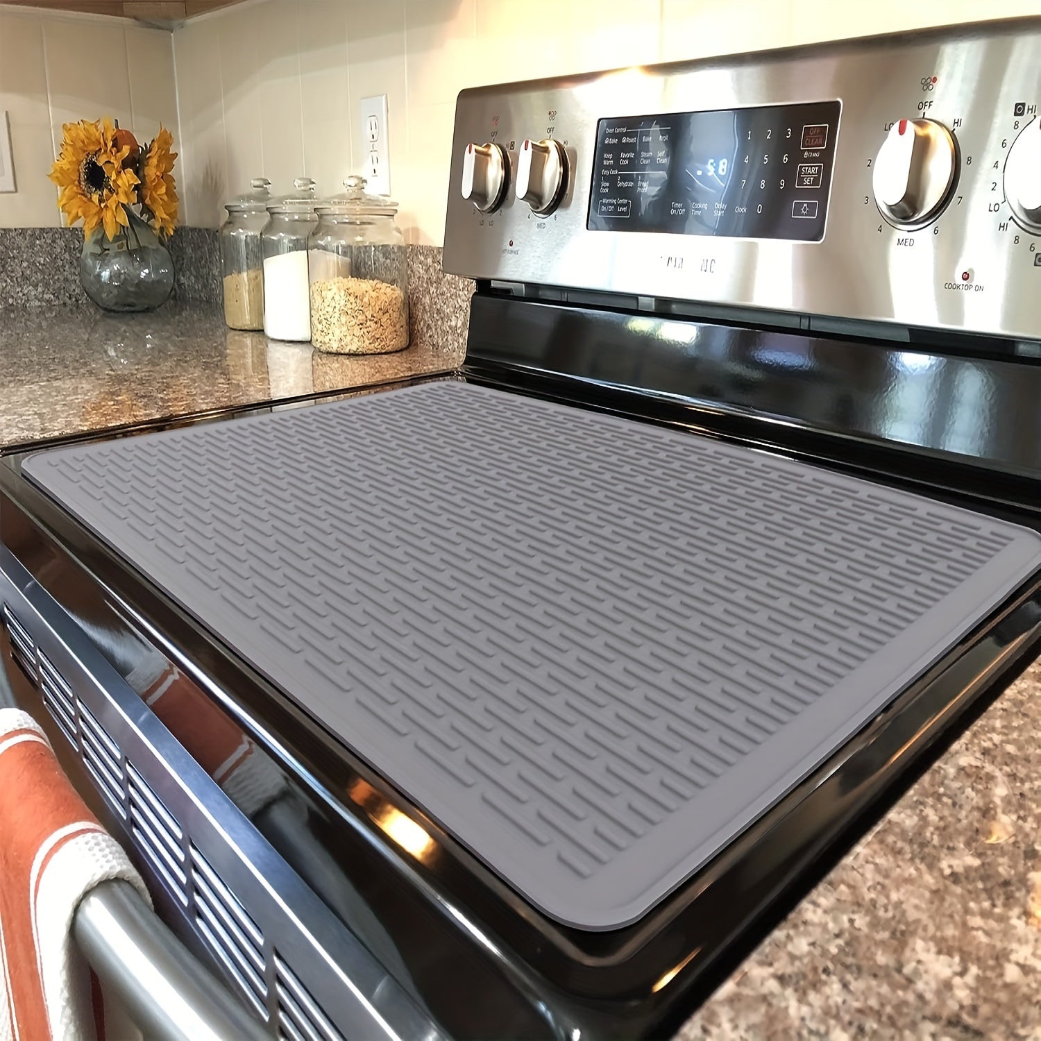 1pieza Cubierta de silicona extra grande para estufa, 71.12x50.8 cm, resistente al calor y antideslizante, se adapta a estufas eléctricas y encimeras de vidrio, ideal para RV y cocina, negro/gris