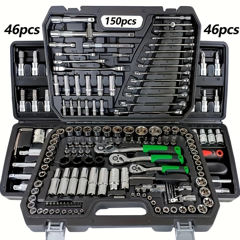 Juego de herramientas de reparación mecánica automotriz de 46 piezas, multifuncional con enchufe, llave y juego de ratchets, estructura metálica duradera con caja de herramientas y caja de almacenamiento.