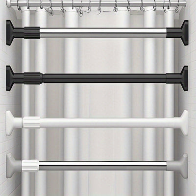 1 pieza de barra de cortina de ducha telescópica de acero inoxidable con tapas de plástico blanco - Barra extendible de metal y plástico sin taladro para ducha, armario, ventana, estante de toallas - Accesorio de hogar montado en la pared, accesorios de