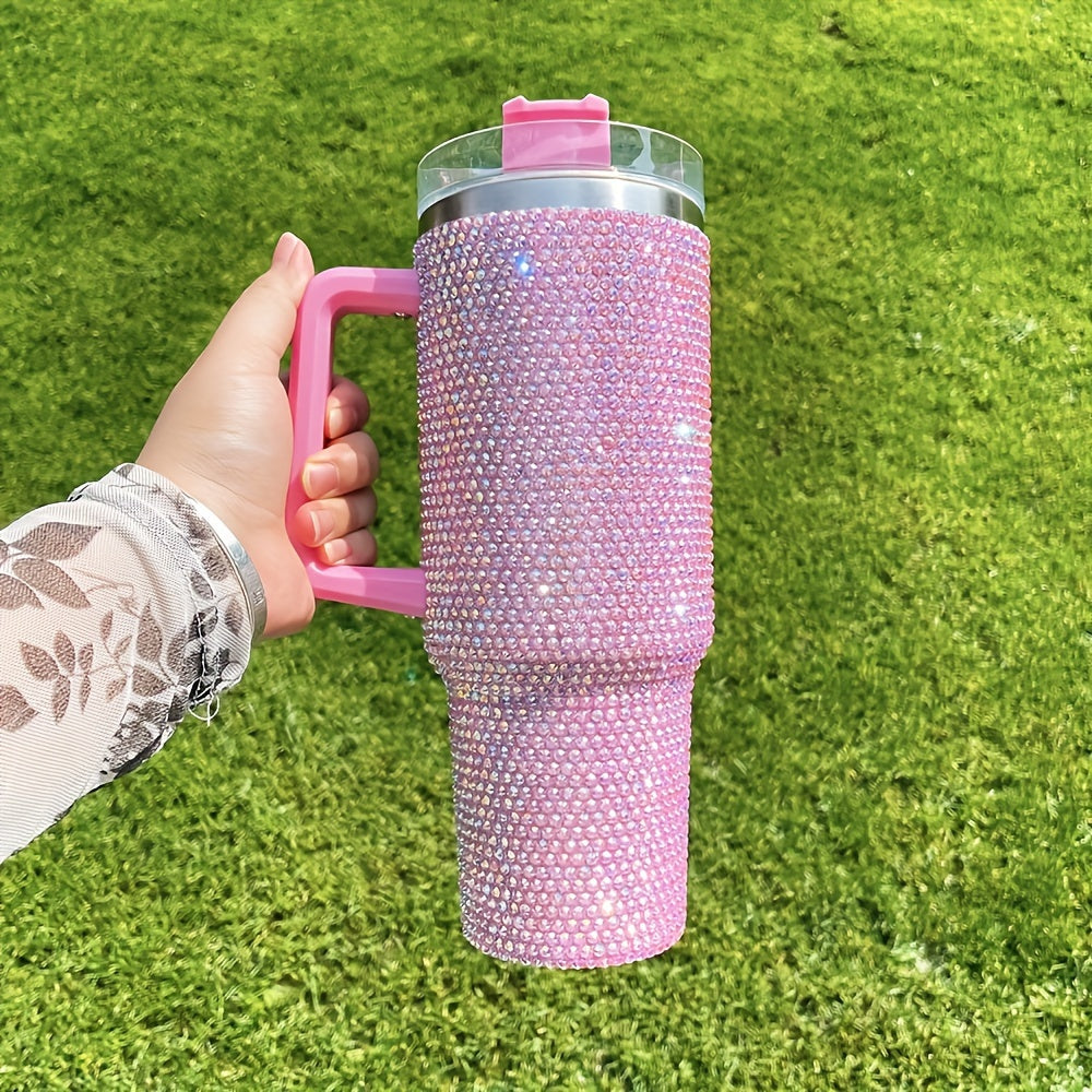 Taza de viaje térmica de 40 oz con asa de acero inoxidable 304, taza aislada con paja, lavable a mano, portador de bebidas reutilizable para bebidas calientes y frías, tema festivo