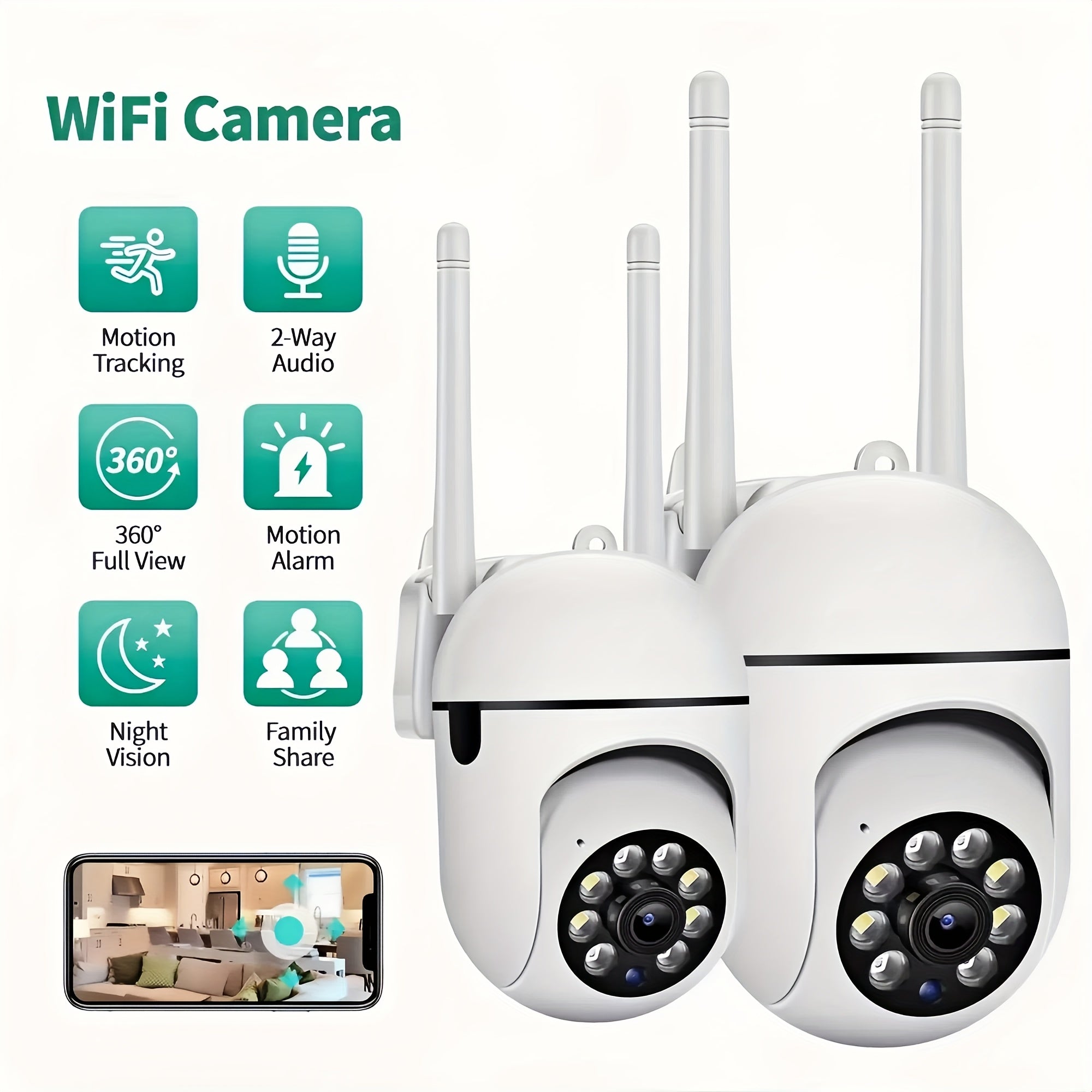 2 Juegos de Cámaras de Seguridad Inalámbricas Conectadas a WiFi, 2.4GHz y 5G, Cámaras de Seguridad para el Hogar de 1080P con Vista Panorámica de 360°, Seguimiento Automático, Llamadas de Dos Manos, Visión Nocturna de Color, Cámaras de Monitoreo para Beb