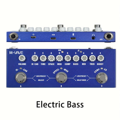 Pedal de efectos para guitarra M-VAPE Cube Baby BASS, multiefectos - con IR, 8 modelos de amplificador, delay, reverb, chorus, fase, carga USB, batería recargable de polímero, formato de señal analógica, construcción metálica, procesador de efectos para