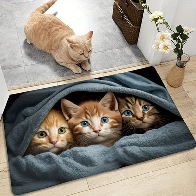 1pc Alfombra de Entrada de Poliéster Lavable a Máquina con Diseño de Gato Lindo y Base Antideslizante de PVC – Alfombra Interior para Puerta Principal, Baño, Cocina, Sala de Estar y Decoración de Dormitorio, Decoración Caprichosa | Diseño Juguetón | Text