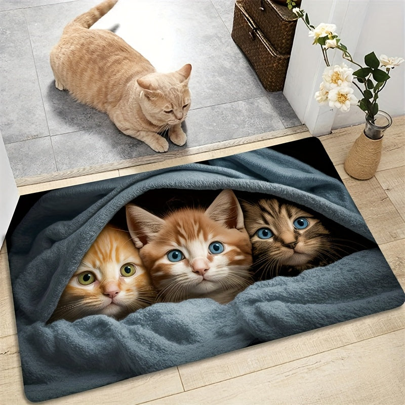 1pc Alfombra de Entrada de Poliéster Lavable a Máquina con Diseño de Gato Lindo y Base Antideslizante de PVC – Alfombra Interior para Puerta Principal, Baño, Cocina, Sala de Estar y Decoración de Dormitorio, Decoración Caprichosa | Diseño Juguetón | Text