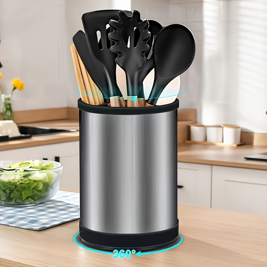 YUHUPHYLLIC estante de cocina giratorio 360 grados de acero inoxidable, un soporte para cubiertos, tenedores, utensilios de cocina y cuchillos. Diseño duradero y que ahorra espacio, adecuado tanto para comedores como cocinas domésticas