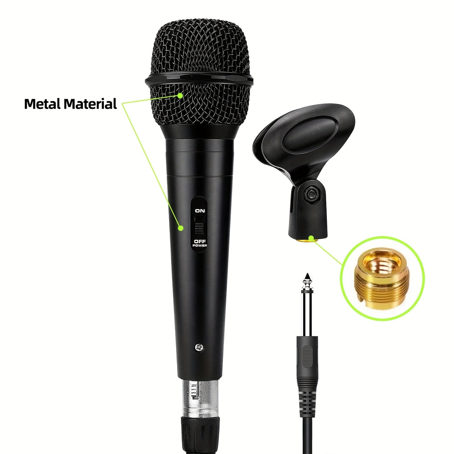 Micrófono Dinámico con Cable de Heikuding y Interruptor ON/OFF, Cable XLR de 298.7cm, Clip y Soporte para Karaoke, Altavoces, Fiestas y Actuaciones En Vivo