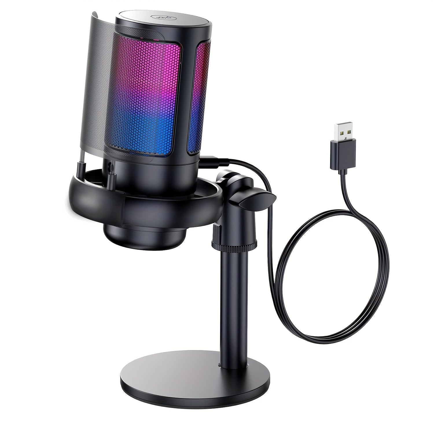 Kit de Micrófono Profesional para Gaming USB, Micrófono Condensador con Cancelación de Ruido RGB, Adaptador TYPE-C, Mute Rápido, Control de Ganancia, Conector 3.5mm para Auriculares, Incluye Soporte Metálico y Rejilla Filtrante para Gamers & Podcasteros