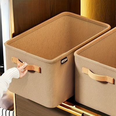 4 piezas de cajas de almacenamiento de tela clásica con asas, una solución de almacenamiento de armario elegante y práctica, caja de almacenamiento multifuncional plegable y engrosada, adecuada para ropa, toallas, ropa de cama y juguetes - No es impermea