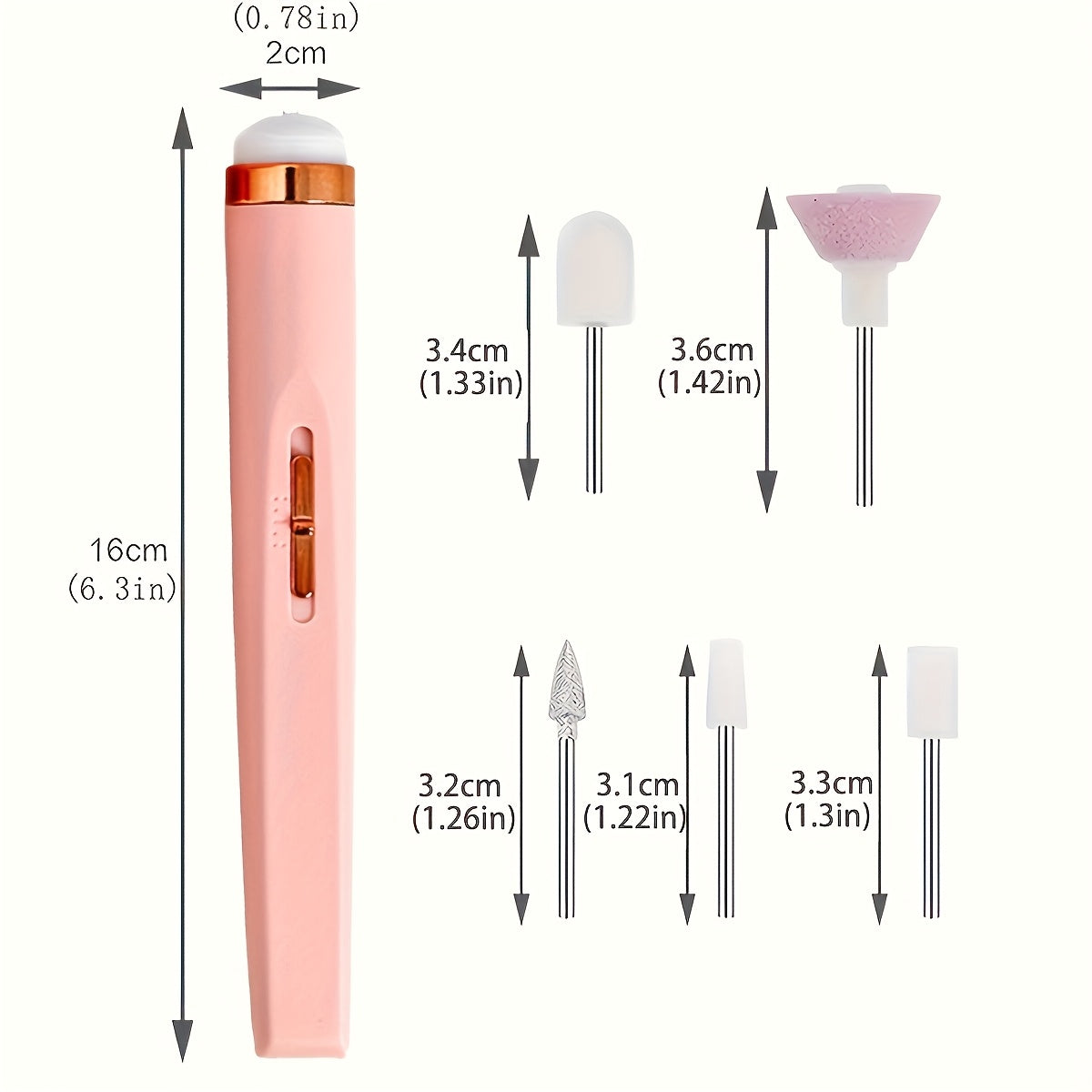 Fila de uñas portátil, taladro eléctrico de uñas con 5 piezas de taladro, carga USB para manicura y pedicura.