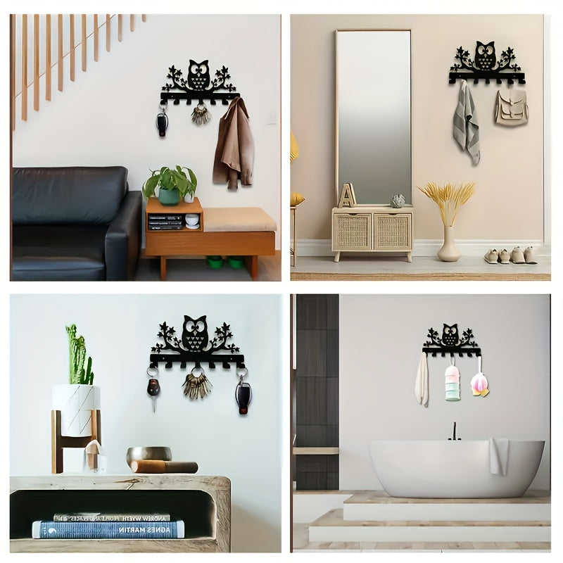 Porta llaves de metal de búho contemporáneo - Soporte de llaves decorativo para montar en la pared con 7 ganchos - Fácil instalación Organizador de llaves para entrada, abrigos, sombreros, toallas - Decoración de habitación estética (1pc)