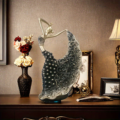 Estatuilla de bailarina de pavo real elegante de resina, escultura coleccionable abstracta moderna, decoración versátil para interiores y exteriores, acento artístico para el hogar, regalo ideal para parejas, no necesita electricidad.