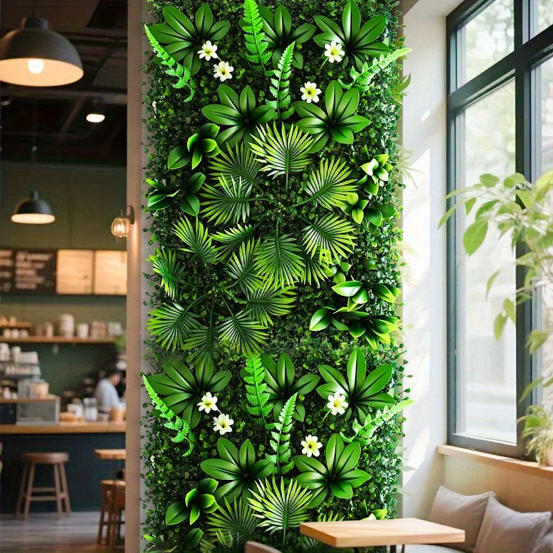 1 pieza de pared de planta verde realista - Pantalla de privacidad bloqueadora de UV, hojas frondosas, no requiere mantenimiento, decoración interior/exterior - Adecuada para patio, boda, sala de estar, oficina - Instalación fácil, no se necesita cablead