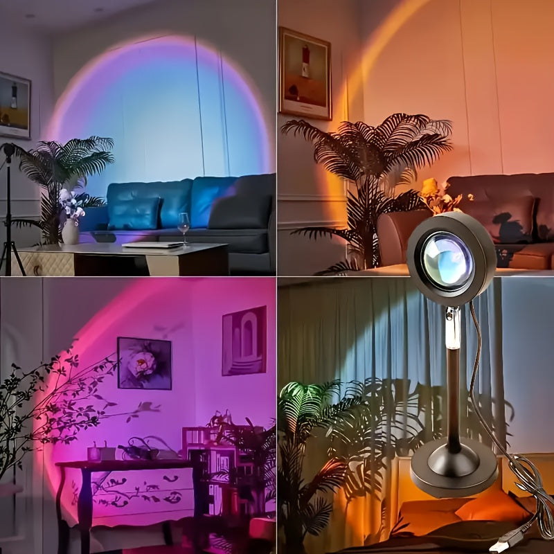 Fuente de Luz Proyección Atardecer con Control Remoto, Requiere Dos Pilas No Incluidas, 16 Colores RGB Ajustables, Rotación 180°, Ideal para Dormitorio, Fiestas, Fotografía, Iluminación Decorativa, Lámpara Ambiente Romántica, Regalo Perfecto para Fotos E