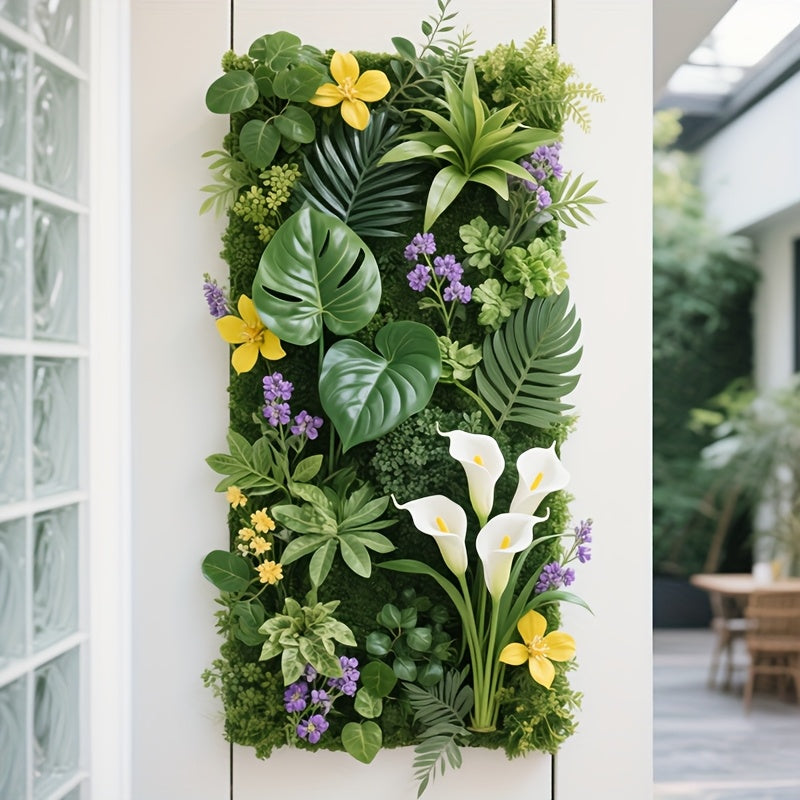 41.91cm a 61.98cm - Panel de muro de vegetación exuberante con flores y follaje vibrantes - Diseño de valla de madera natural, pantalla de privacidad para interiores y exteriores, perfecto para hogar, oficina, bodas y decoración estacional, césped artifi